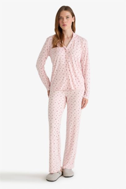 Regular Fit Patterned Top Bottoms 2 Piece Pajama Set