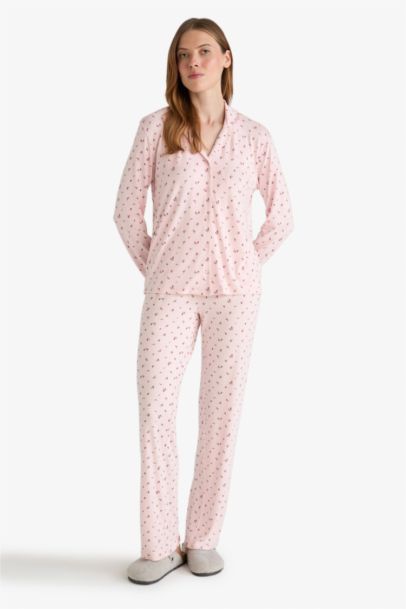 Regular Fit Patterned Top Bottoms 2 Piece Pajama Set