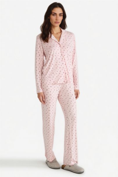 Pijama Takımı Regular Fit Desenli Uzun Kollu Üst Uzun Alt