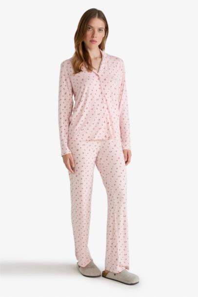 Regular Fit Patterned Top Bottoms 2 Piece Pajama Set