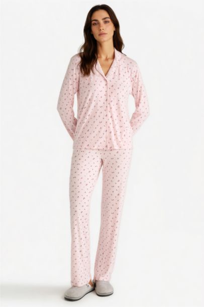 Pijama Takımı Regular Fit Desenli Uzun Kollu Üst Uzun Alt