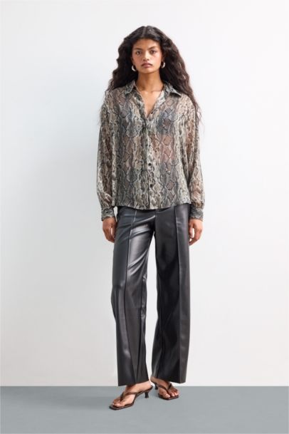Regular Fit Snakeskin Patterned Chiffon Shirt