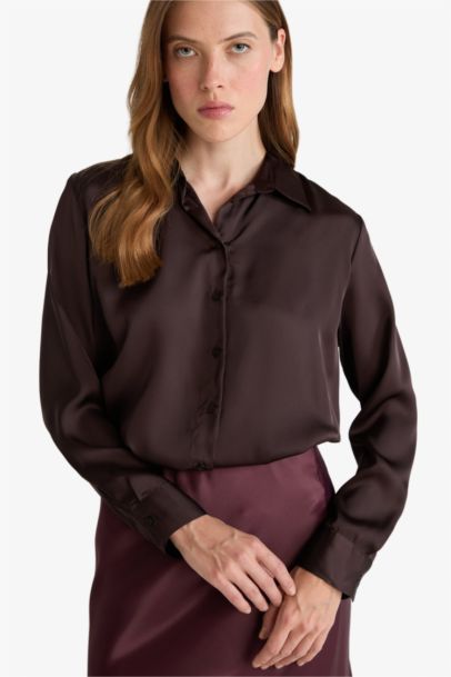 قميص ردن طويل ستان اوفر سايز بياقة قميص