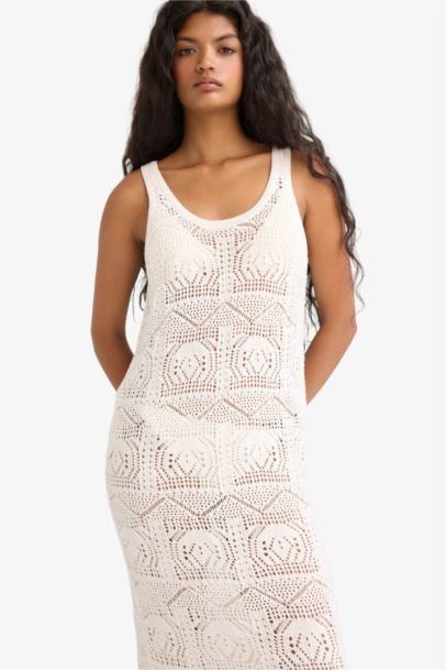 Slim Fit Slim Fit Crew Neck Crochet Knit Sleeveless Dress