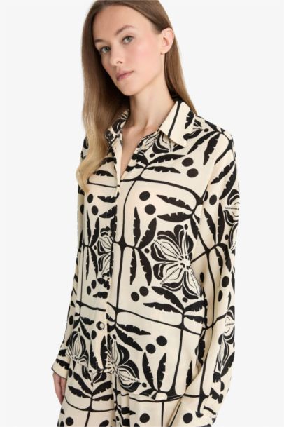 Regular Fit Shirt Collar Crinkle Viscose Long Sleeve Shirt