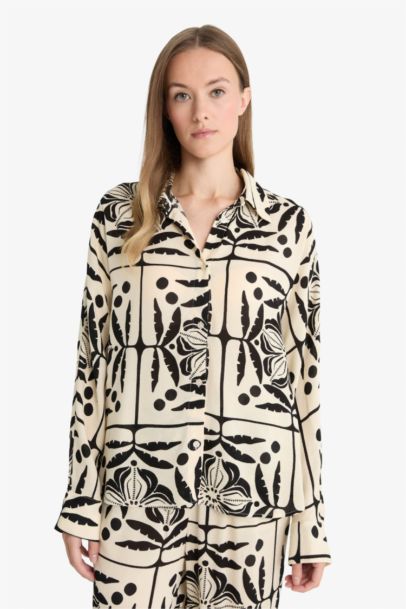 Regular Fit Shirt Collar Crinkle Viscose Long Sleeve Shirt