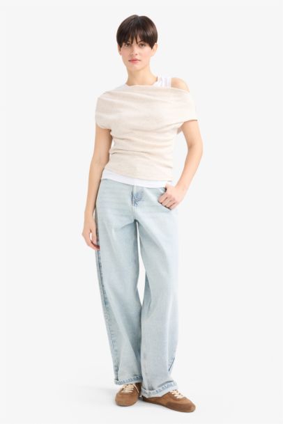 Slim Fit One Shoulder Rib T-Shirt