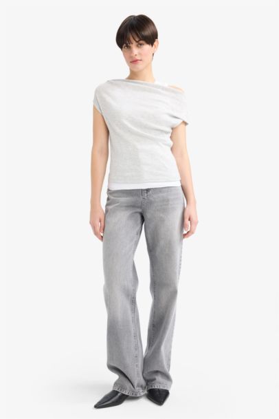 Slim Fit One Shoulder Rib Short Sleeve T-Shirt