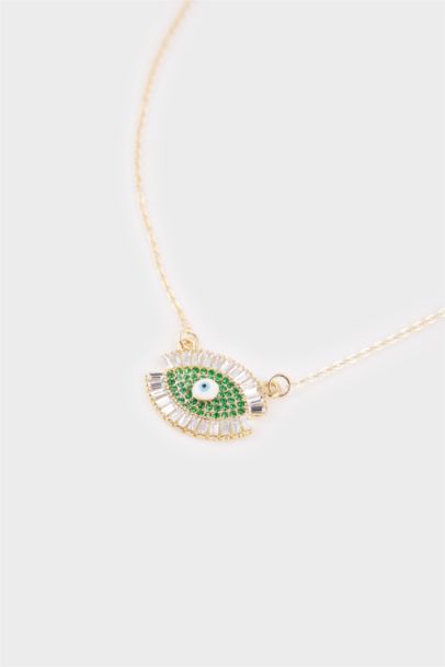 Woman Necklace with Green Eye Detail