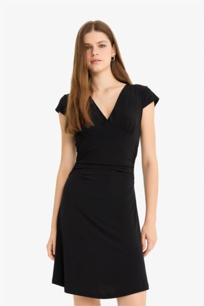 V-Neck Short Sleeve Mini Dress