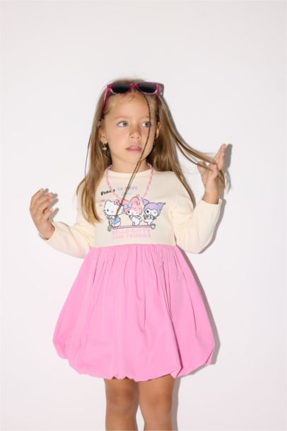 فستان بيبي بناتي مضلع بالون فيت ردن طويل بياخة مستديرة