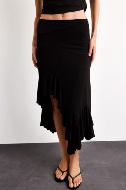 Elastic Band Midi Knitted Skirt