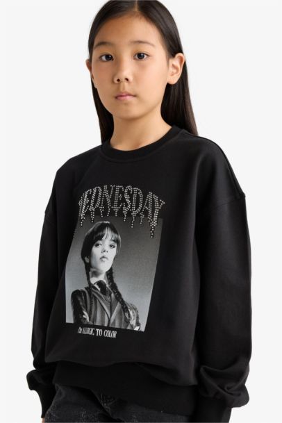 Wednesday Oversize Geniş Kalıp Bisiklet Yaka Sweatshirt Kız Çocuk