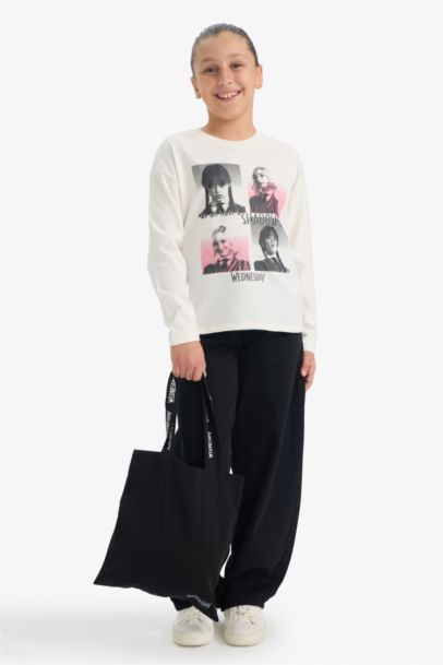 Wednesday Loose Fit Bisiklet Yaka Uzun Kollu Tişört Kız Çocuk