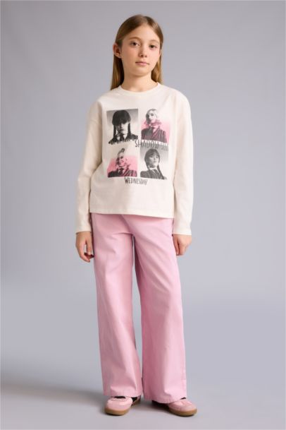 Wednesday Loose Fit Bisiklet Yaka Uzun Kollu Tişört Kız Çocuk