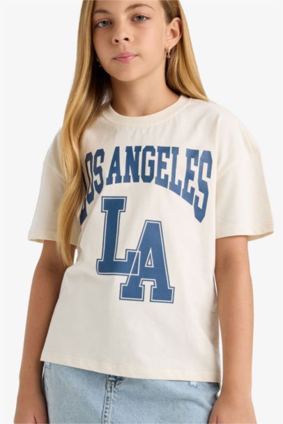 Girl Relax Fit Crew Neck Printed Short Sleeve T-Shirt