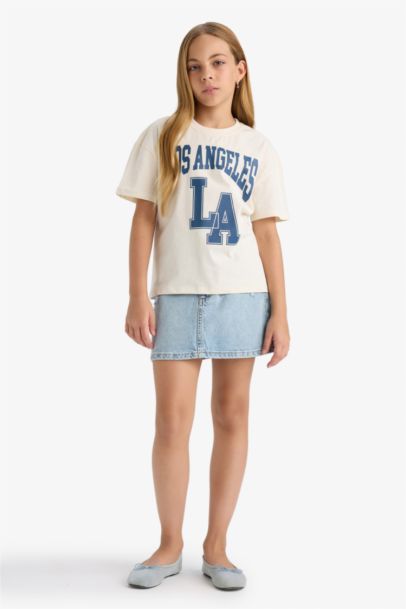 Girl Relax Fit Crew Neck Printed Short Sleeve T-Shirt