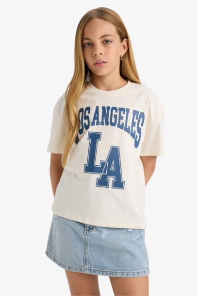 Girl Relax Fit Crew Neck Printed Short Sleeve T-Shirt