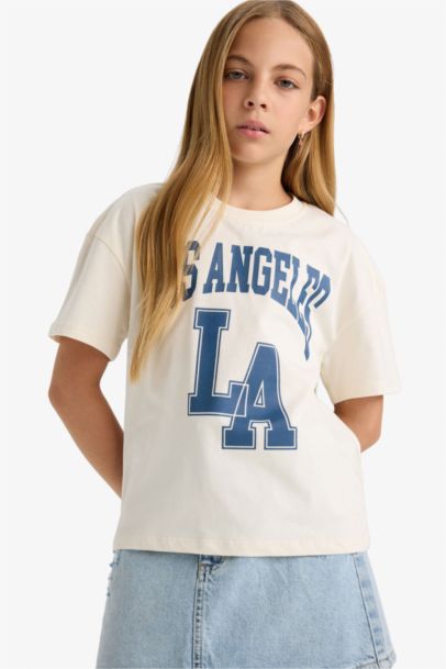 Girl Relax Fit Crew Neck Printed Short Sleeve T-Shirt