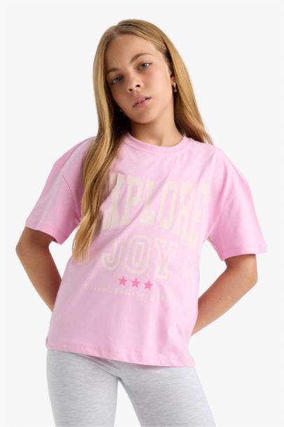 Girl Relax Fit Crew Neck Printed Short Sleeve T-Shirt