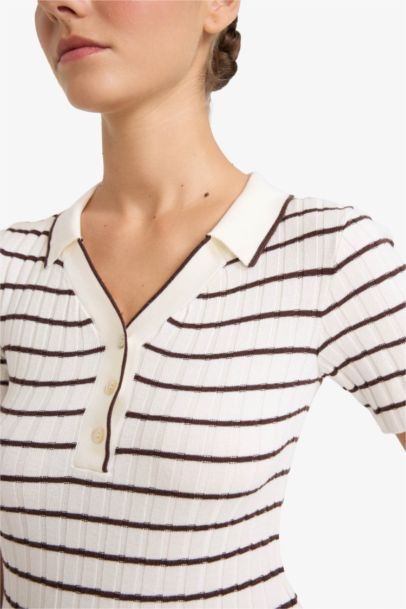 Slim Fit Polo Collar Striped Knitwear Pullover