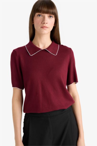 Pull en maille à col polo manches courtes Coupe régulière