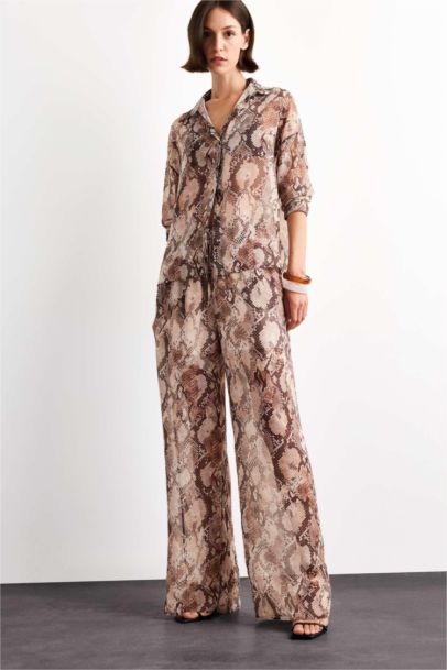 Relax Fit Regular Hem Chiffon Trousers