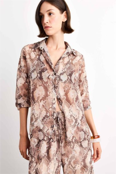 Comfort Fit V-Neck Chiffon Long Sleeve Shirt
