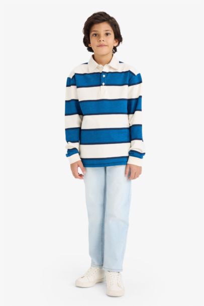 Boy Color Block Polo Collar Long Sleeve T-shirt
