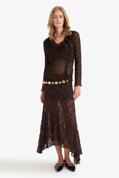 بلوزة كم طويل سليم فيت بياقة V