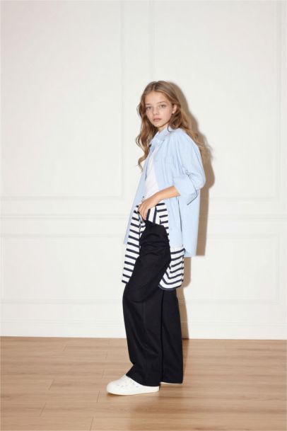 90's Wıde Leg İspanyol Paça Gabardin Pantolon Kız Çocuk