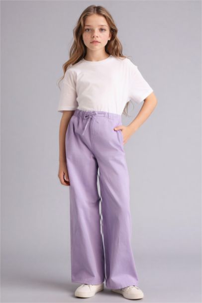 Girl Wide Leg Straight Leg Gabardine Trousers