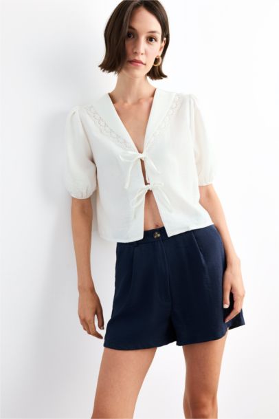 Crew Neck Short Sleeve Blouse