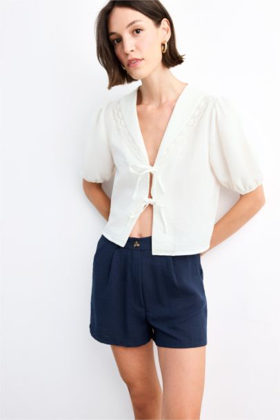 Crew Neck Short Sleeve Blouse