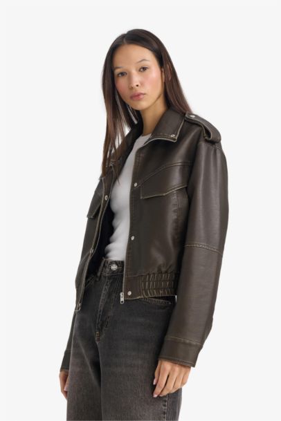 Relax Fit Faux Leather Jacket