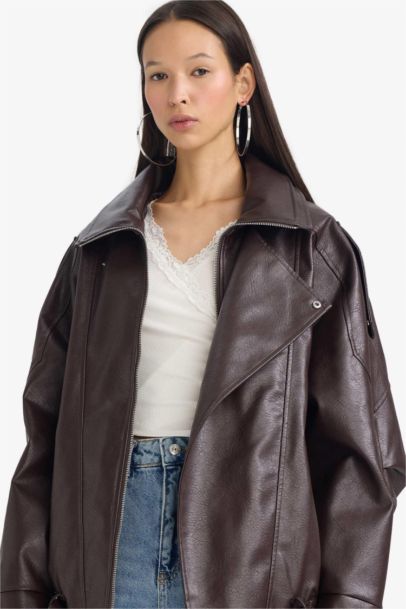 Relax Fit Faux Leather Waterproof Jacket