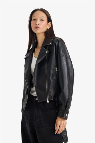 Waterproof Oversize Taffeta Faux Leather Jacket