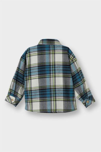 قميص كاروهات اولادي كم طويل فلانيل قصة عادية