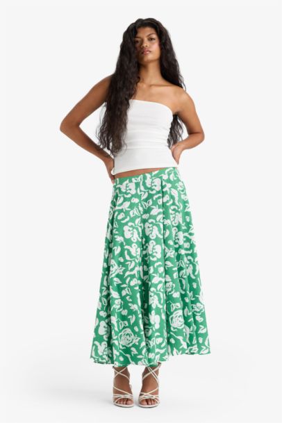 A Cut Floral Linen Look Normal Waist Maxi Skirt