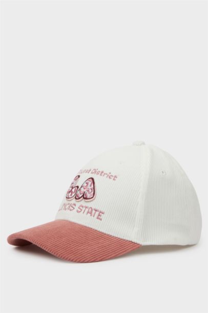 Girl Embroidered Ribbed Velvet Cap