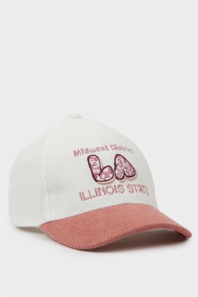 Girl Embroidered Ribbed Velvet Cap