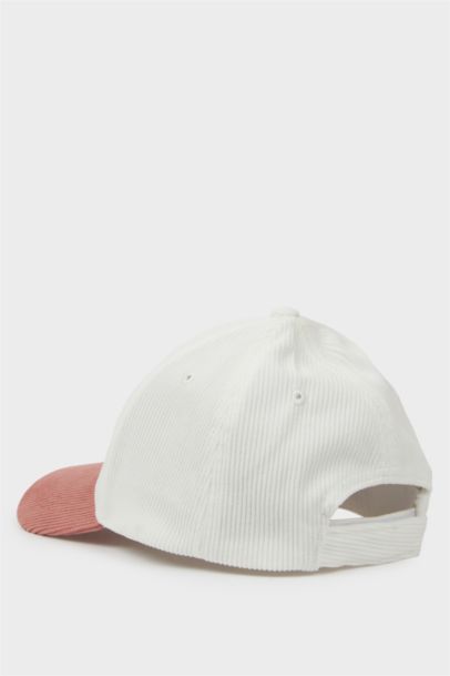 Girl Embroidered Ribbed Velvet Cap