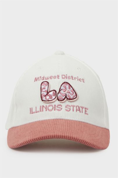 Girl Embroidered Ribbed Velvet Cap