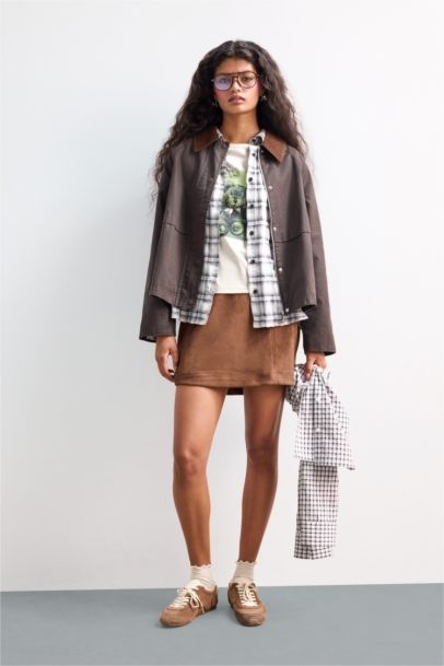 A-Line Regular Waist Mini Suede Skirt