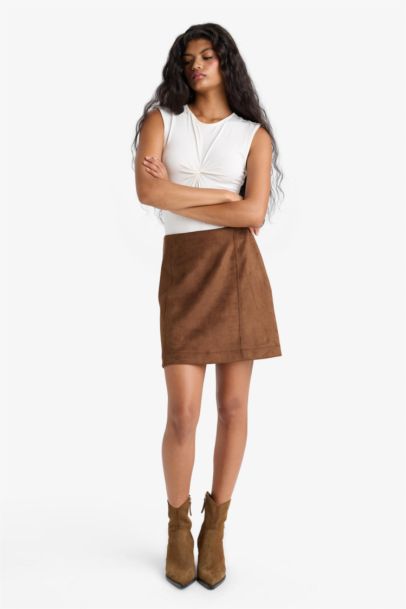 A-Line Regular Waist Mini Suede Skirt