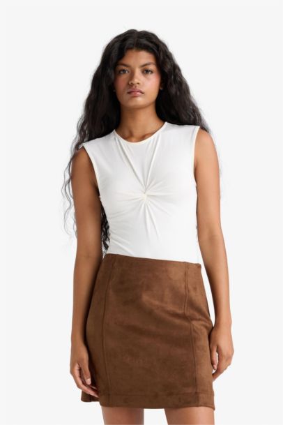 A-Line Regular Waist Mini Suede Skirt