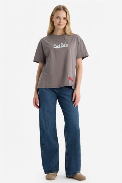 T-shirt oversize imprimé à col rond et manches courtes