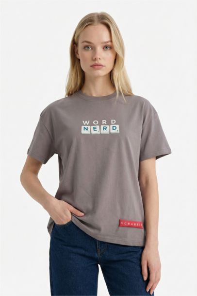 T-shirt oversize imprimé à col rond et manches courtes