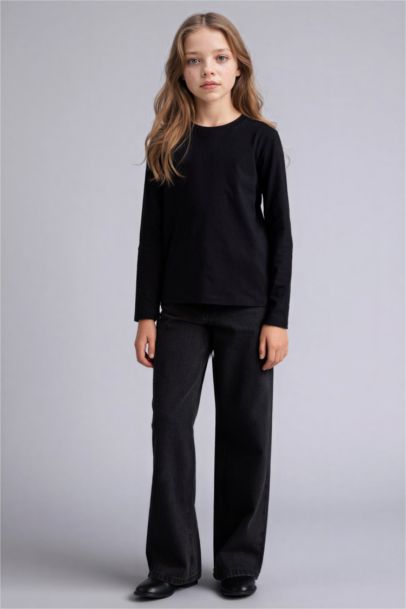 T-shirt manches longues à col rond pour fille