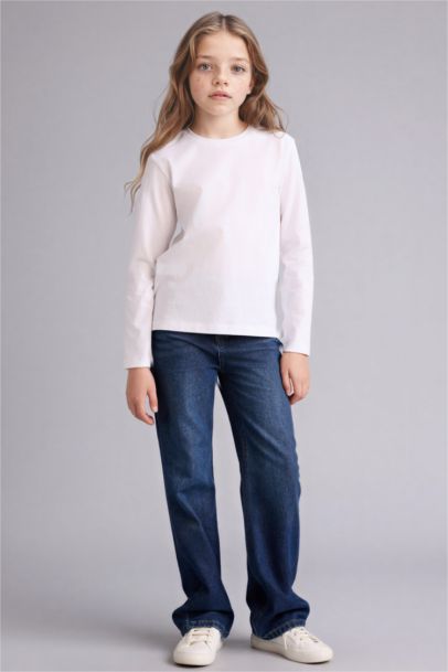 T-shirt à col rond et manches longues Coupe régulière pour fille